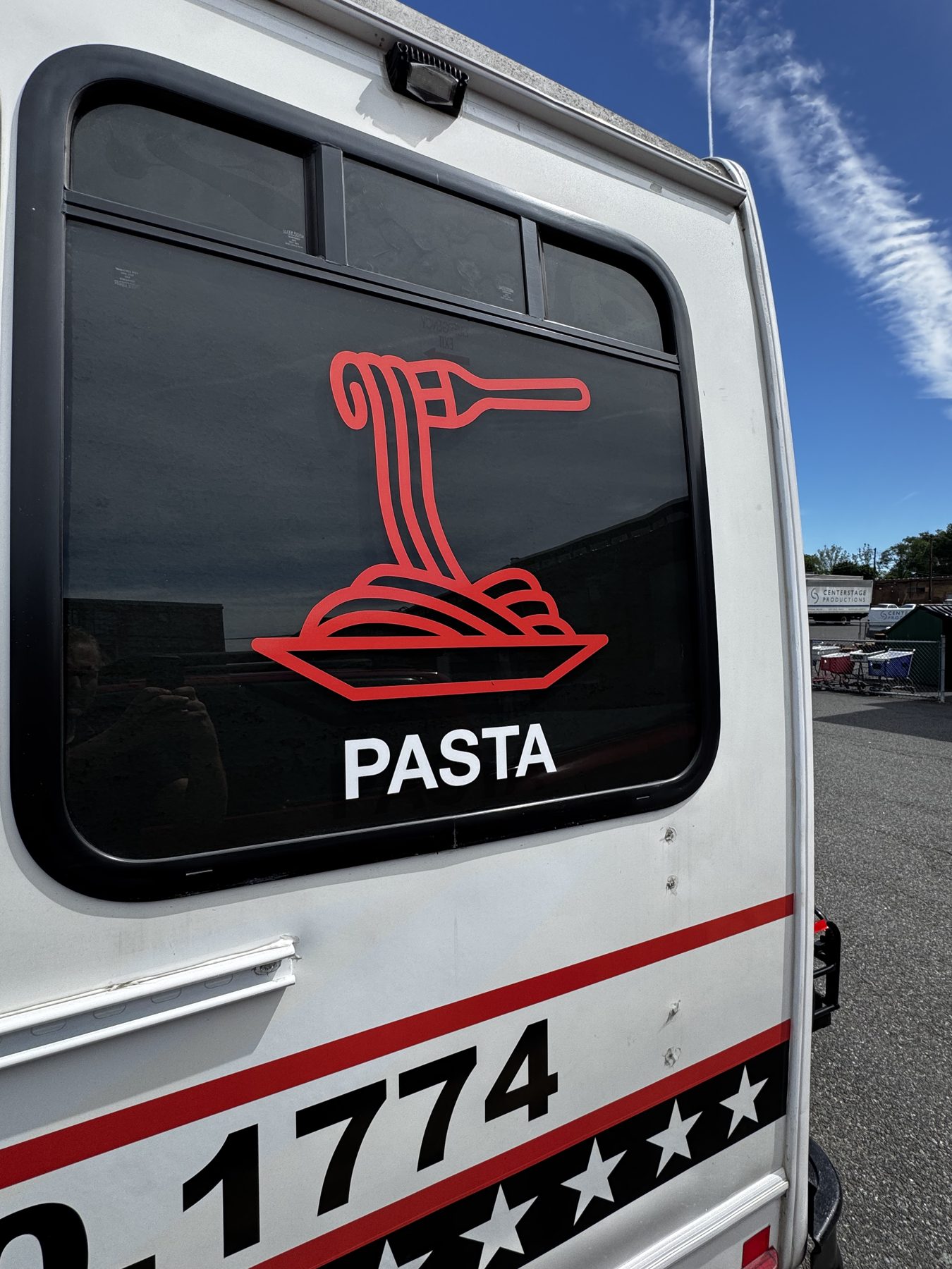 Pasta icon on the rear of the truck